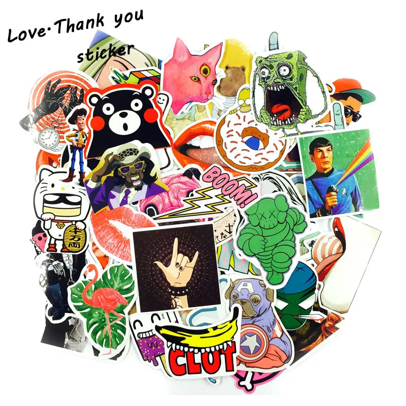 2017 NEW 300 Pcs Mix Style Funny Cartoon Stickers FOR Decal Fridge Doodle Snowboard Luggage Decor Jdm Brand Car Bike Moto Toys