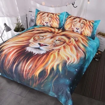 

Gold Lion Bedding Artistic Lion Face Duvet Cover Set 3 Piece Animal Bed Covers
