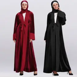 Открытое бархатное платье из Дубая мусульманское платье хиджаб кимоно кардиган Рамадан Абая для женщин турецкий ислам ic одежда