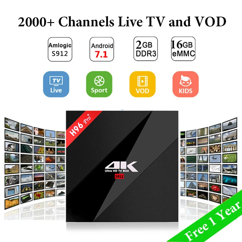 

H96 Pro plus tv box android 4K HD WiFi Bluetooth Smart android top box support iptv Europe free 1 Year Arabic French Belgium