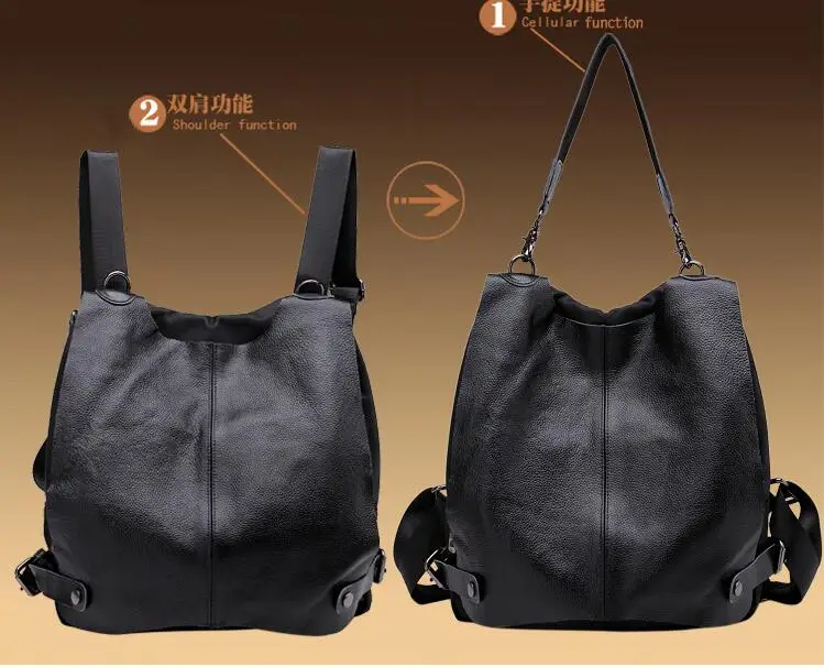 2017 female backpack genuine leather and nylon material preppy style one shoulder bag casual school bag