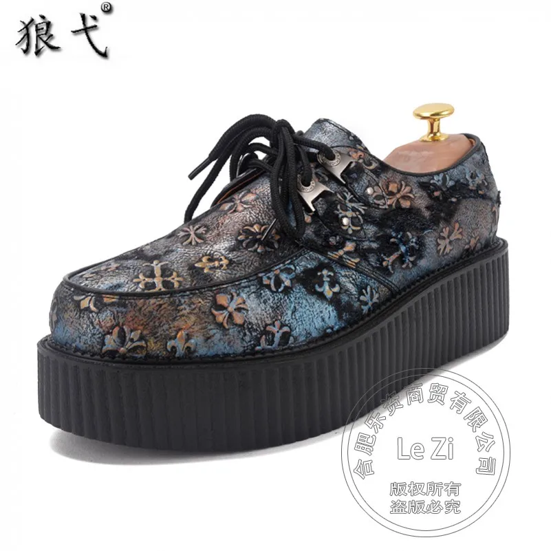 

Embossed Leather Irregular Camellia Flower Spell Color Shoes Men Cowhide Muffin Shoes Plain Punk Dazzling Club