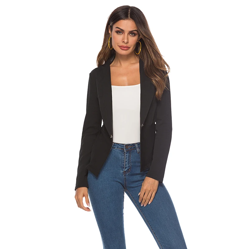 

Spring Autumn Slim Fit Women Formal Jackets Office Work Open Front Notched Ladies Blazer Coat