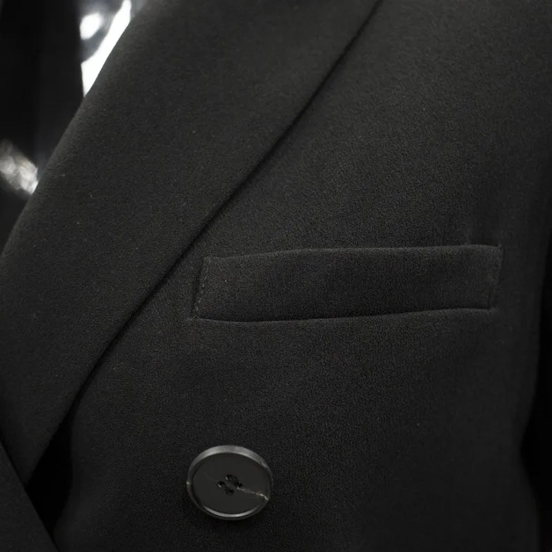 Одежда высшего качества Новинка 2019 года Женские офисные черный пояс Slim Fit Блейзер двубортный Осень Зубчатый воротник бизнес для женщин