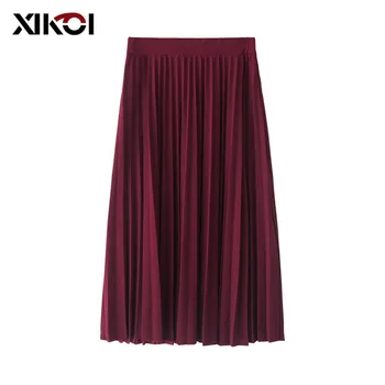 

XIKOI Women Chiffon Skirt Spring Autumn Thin Solid Pleated Skirts Womens Saias Midi Faldas Vintage High Waist Women Midi Skirt