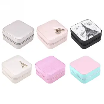 

Mini Jewelry Box PU Zipper Travel Earrings Necklace Ring Storage Case Casket 6Types