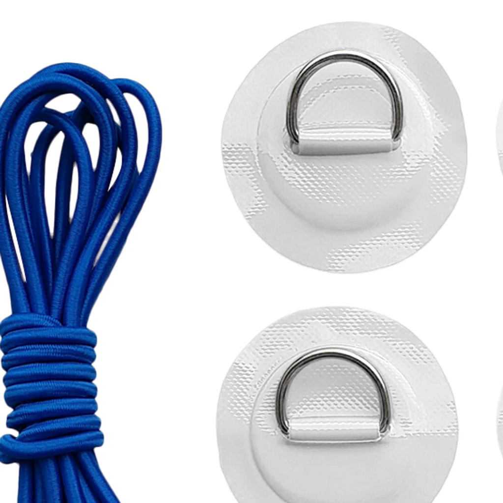 6Pcs Kayak PVC Inflatable Boat Kayak Dinghy Canoe Raft 316 Stainless Steel D-Ring Patch/Pad & Elastic Bungee Rope Cord Tie Down