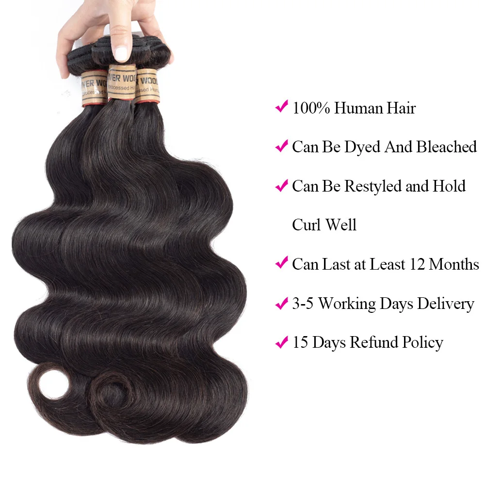 Riverwood Human Hair Weave 2/3 Bundles Malaysian Body Wave Bundles With 4*4 Lace Closure 100% Remy Hair Extensions Free Shipping