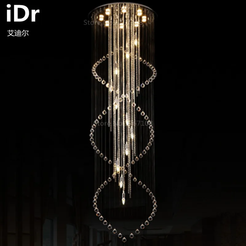 Creative high quality villa staircase lighting penthouse stair lamp long living room crystal chandelier stairs free