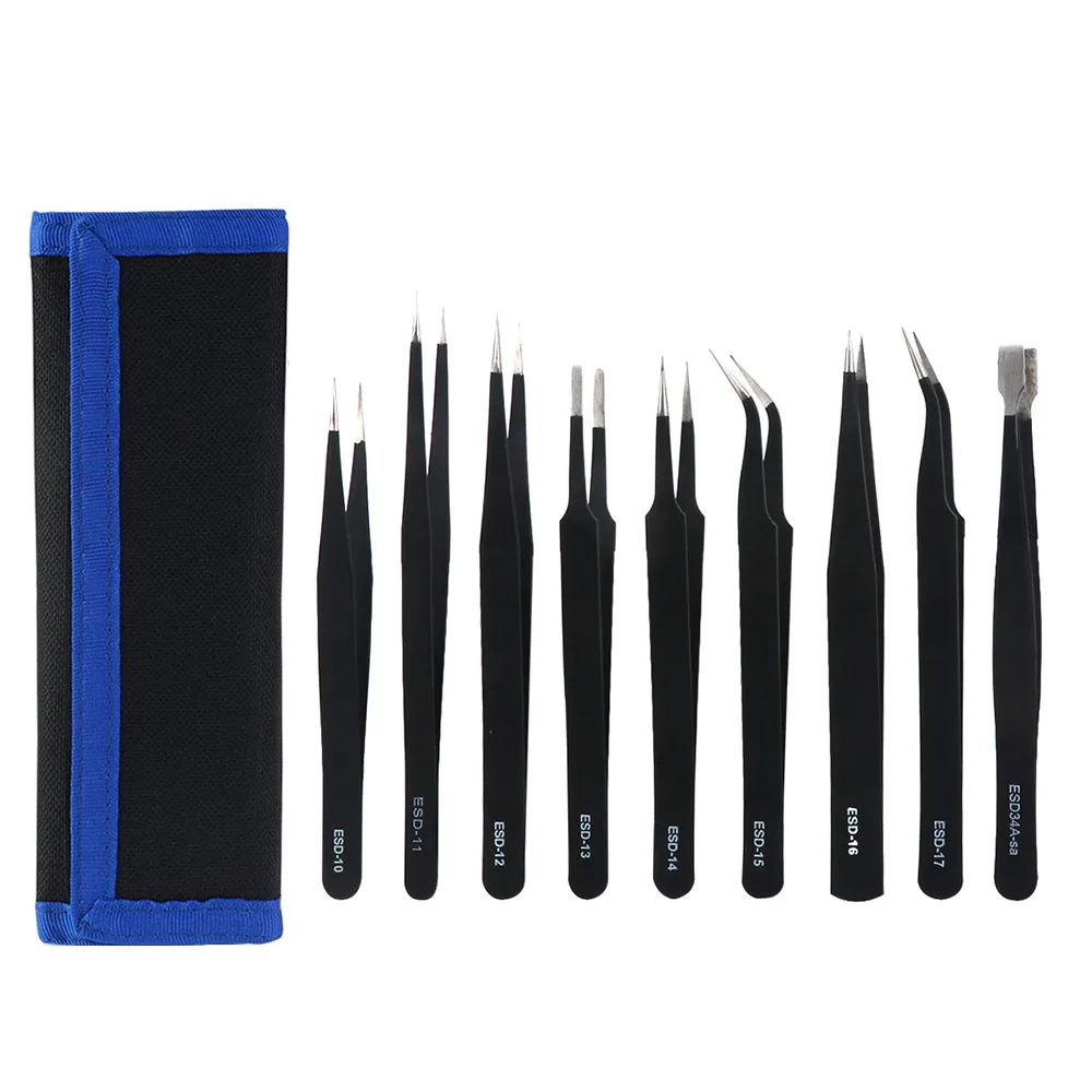 9PCS ESD Tweezers Set