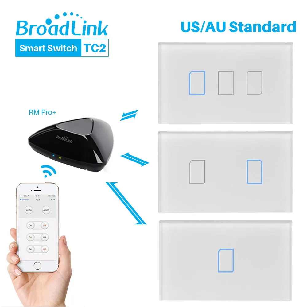 Broadlink TC2 AU US стандартная Сенсорная панель переключателя 110 150 в Автоматизация