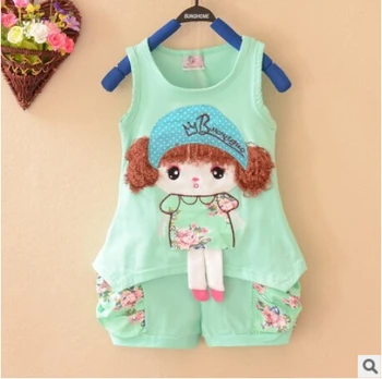 

2016 Hot & New Summer girls cotton suit young children 1-4 years old children's clothing set girls suit