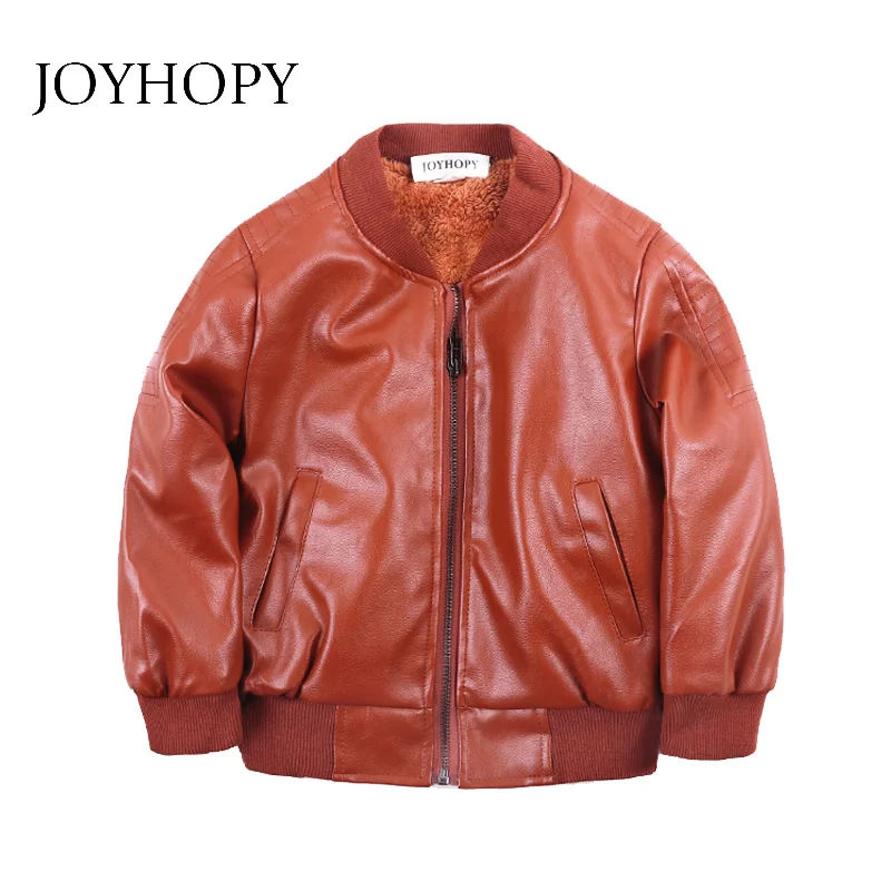 

Children Boys Winter Coat New Autumn Winter Thick Velvet Kids PU Leather Jackets Fashion Solid Children's Warm Clothes Outwears