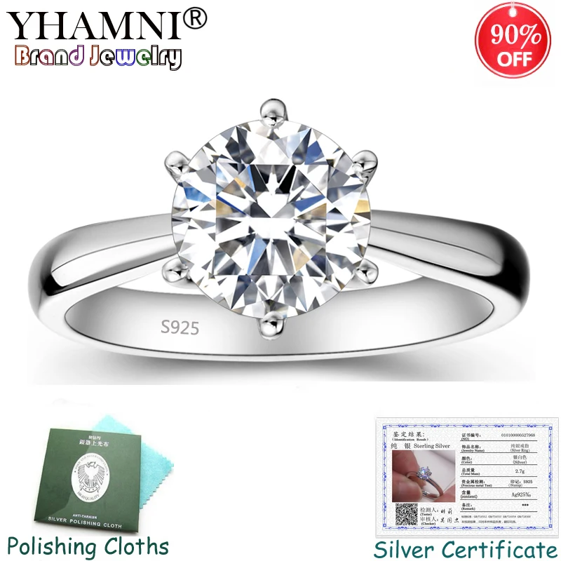 

Free Sent Certificate! 100% Original Solid 925 Silver Wedding Ring Luxury Solitaire 1 Carat CZ Diamant Rings for Women RZS003