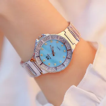 

New hot-selling rhinestone dial with no digital metal strap silver strap pink dial blue dial female watch Fashion & Casual