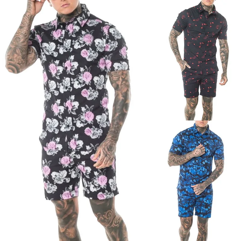 60% OFF SHUJIN 2020 Summer Fashion Floral Print Shirts Men+Shorts Set Short Sleeve Shirts Casual Men Clothing Sets Tracksuit Plus Size