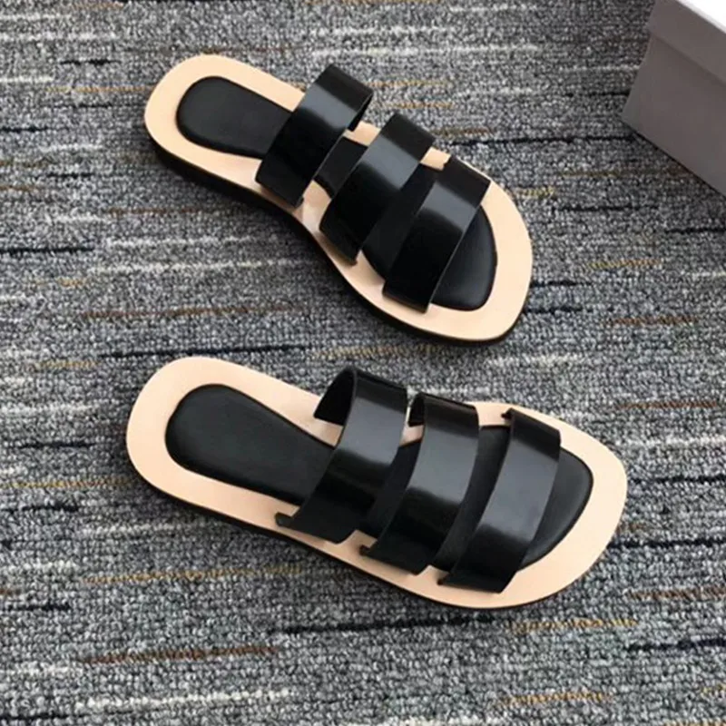 

Rome Design Flats Flip Flops Black Solid Leisure Shoes Woman Slip-on Summer Gladiator Sandals Women Slippers Platform Shoes 40