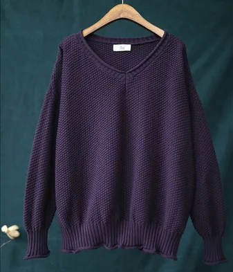 Johnature, брендовый женский свитер, весенняя одежда, новинка, повседневный вязаный пуловер с длинным рукавом и v-образным вырезом, свитера - Цвет: Фиолетовый