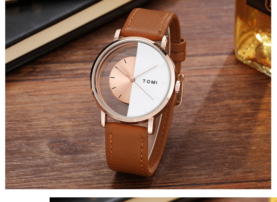 relógio com pulseira de couro estiloso exclusivo para homens e mulheres