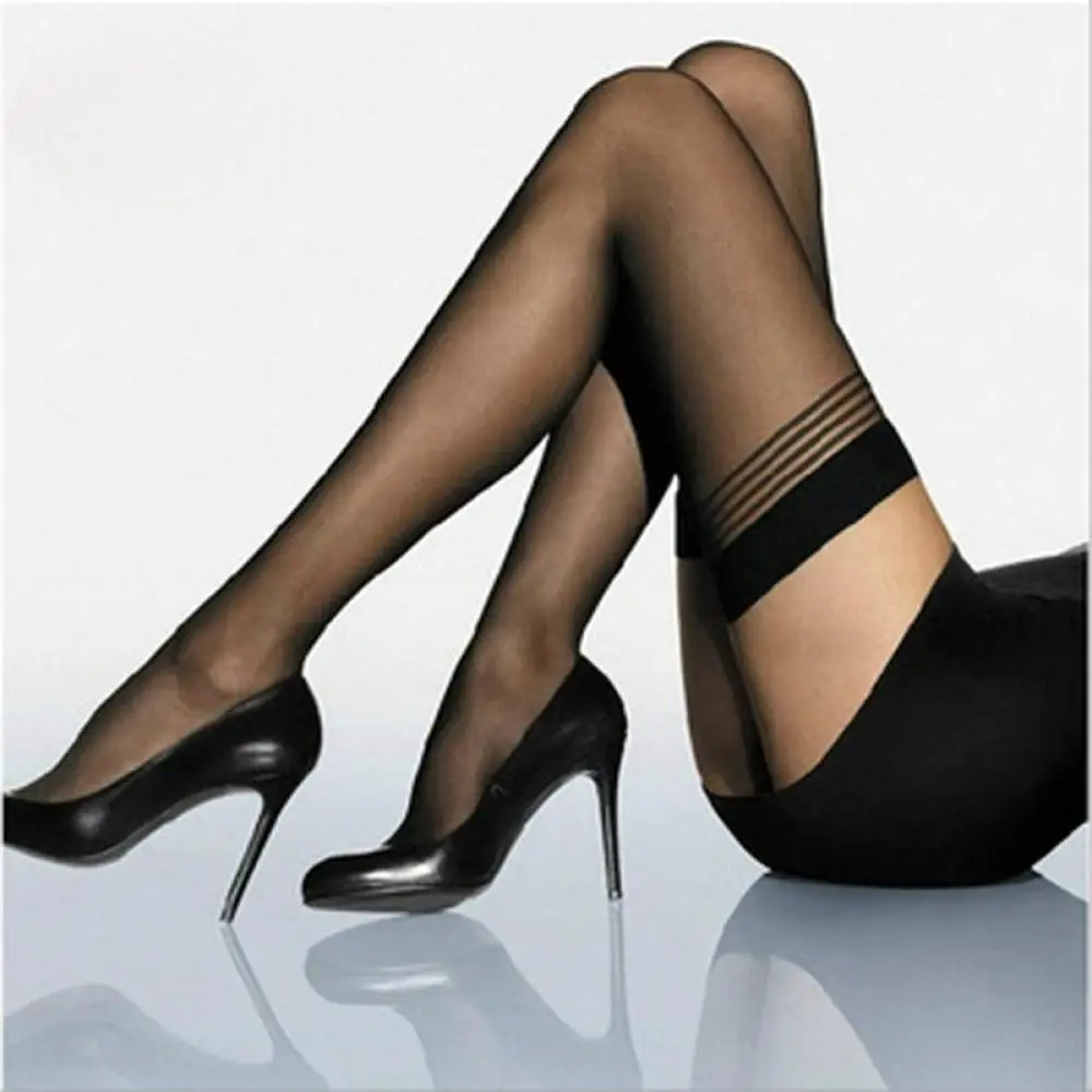 

Women Sexy Black Lace Stripe Top Stay Up Thigh-Highs Fashion Pantyhose Ladies Stockings Tights