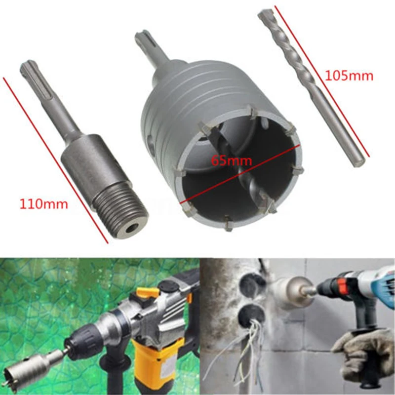 65mm Wall Hole Saw Centre Drill Bit SDS Plus Shank Wrench Kit For Drilling Wall Stone
