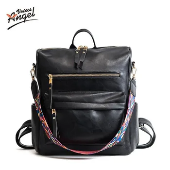 

women leather vintage backpack college mochila feminina black bagpack fashion casual mochilas mujer 2019 zainetto donna rucksack
