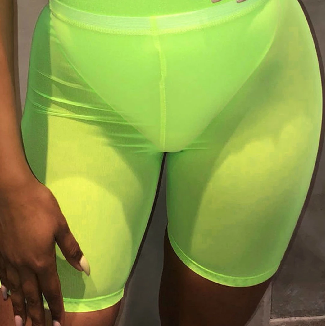 2018 Sexy Solid Color Semi transparent Mesh Shorts Women