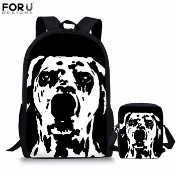 

FORUDESIGNS Black Dog Prints Schoolbag Backpack for Kids Animal Lager School Bag Teenage Boys Book Bags Children Schoolbag Set