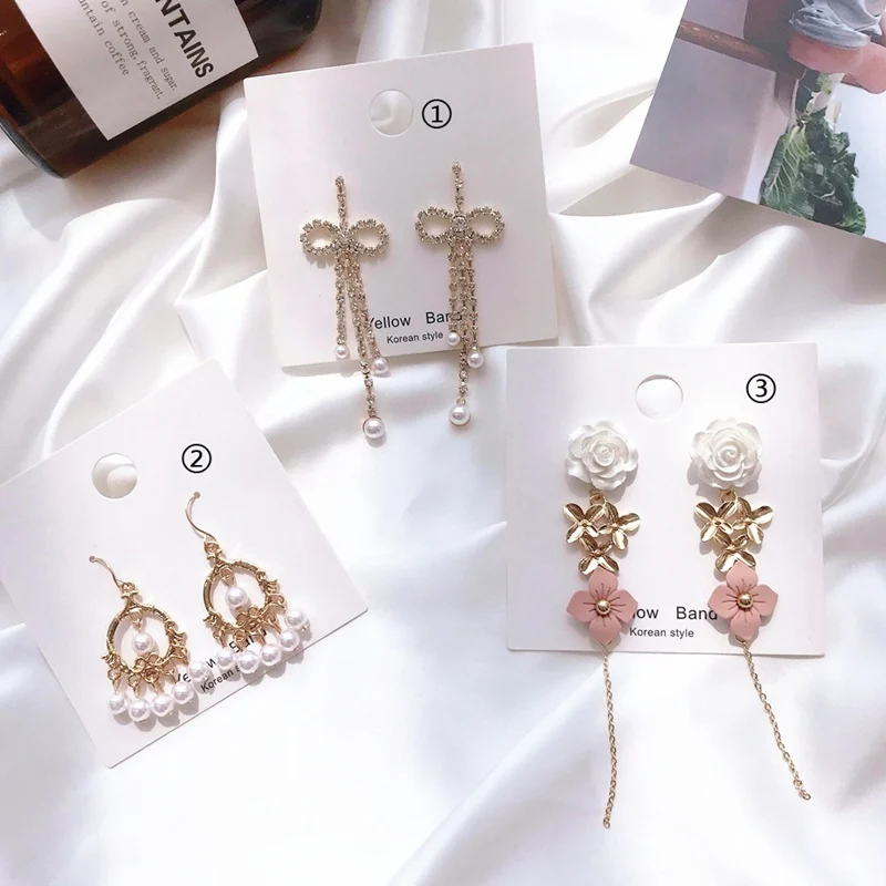 

2019 Trendy Jewelry Exaggerate Big Earrings For Women Temperament Pendientes Mujer Simulated Pearl Flower Long Tassel Brincos
