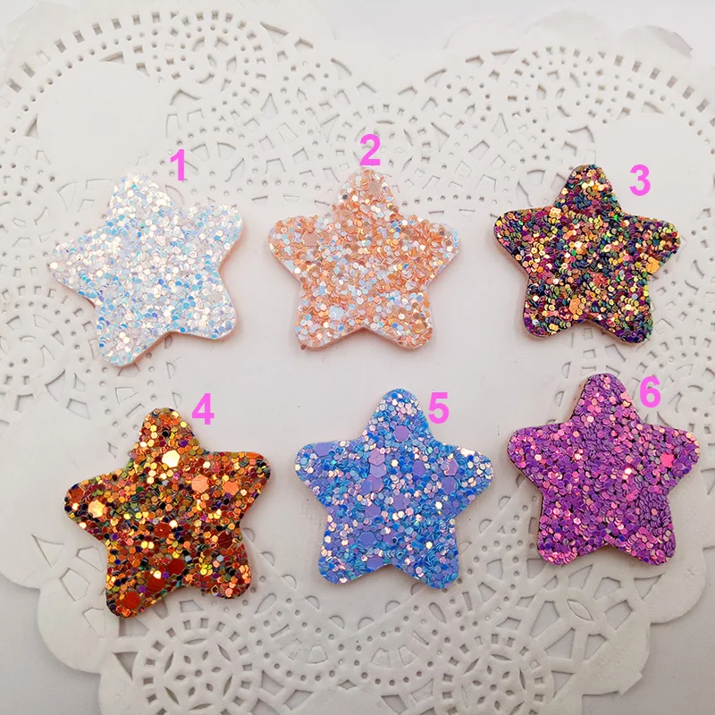 

60PCS/lot 3.3CM Glitter Baby Girls Hair Accessories Shiny Star Padded Appliqued for BB Clip Decoration