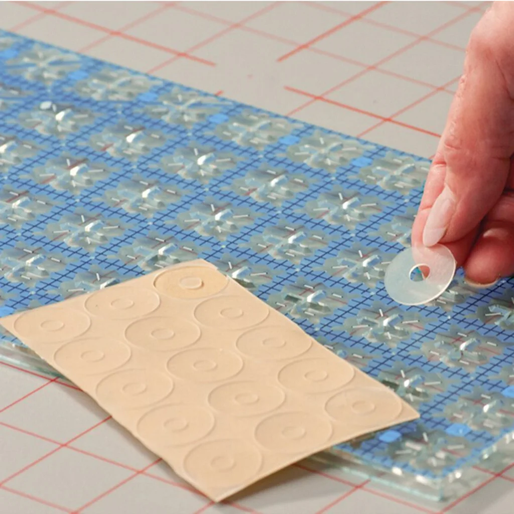 10 Sheets 150 Pcs Non-slip Adhesive Rings Silicone Grips for Quilt Templates Patchwork Rulers DIY Semi-Transparent,