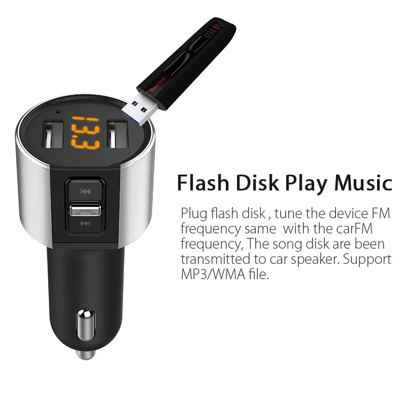 VANJEW C26S Car Bluetooth FM Transmitter 5V/ 3.4A Dual USB Ports Charger U-Disk MP3 Player Transmiter for Car Hands-free Calling