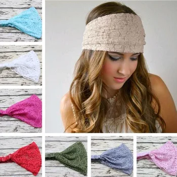 

Wholesale Fashion Women Girls Bandanas Turban Lace Hairband Head Wraps Wide Headband beauty