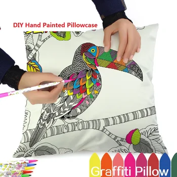 

Imitation Silk Square Pillowcase Colourful Animal Creative DIY Hand Painted Decorative Cushion Cover Graffiti Pen Children Gifts