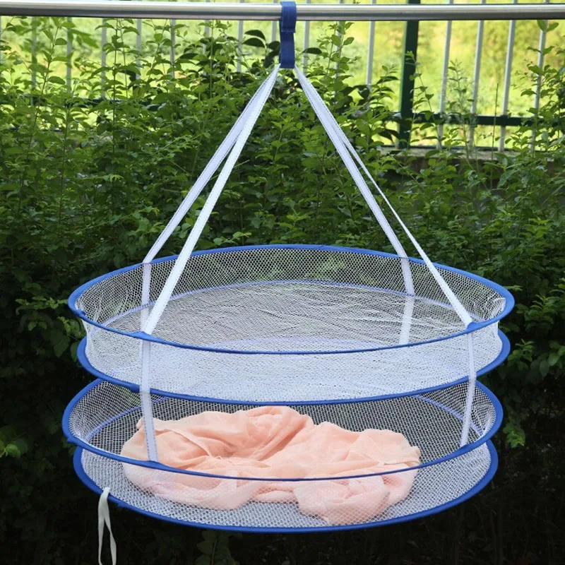 

Two Layer Drying Nets S Hook Sweater Hanging Basket Laundry Basket Laundry Storage Supplies Anti Wind Foldable 60 * 48cm