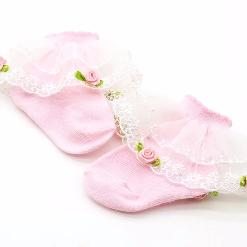 Зимние детские кружевные хлопковые Дышащие носки праздничные носки для девочек на день рождения от 0 до 12 месяцев