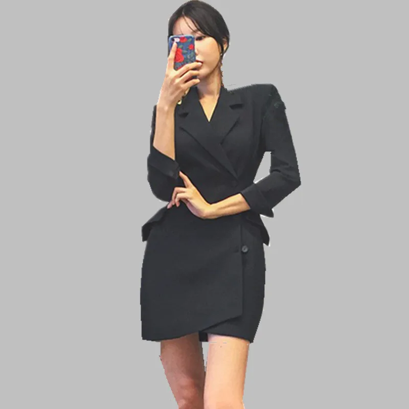 

2019 Spring Autumn Dress Temperament Korea Dress suits sexy Long Sleeve Single-breasted Blazers vestidos