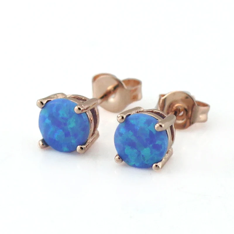 Blue Fire Opal Earring Rose Gold Color Opal Stud Earrings Women and Men