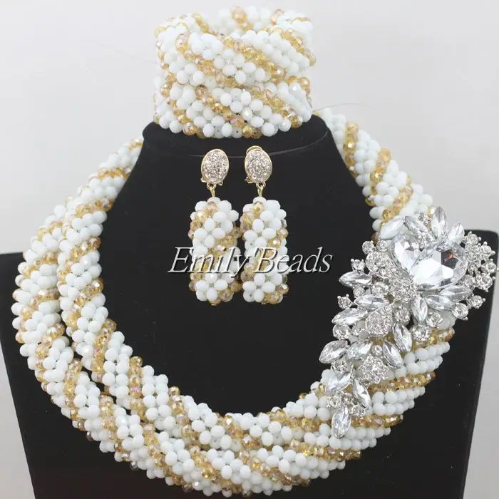 Здесь продается  Luxury Bridal Jewelry Set Fashion White/Gold Crystal Beads Jewelry Set African Nigerian Wedding Jewelry Set Free Shipping AIJ271  Ювелирные изделия и часы