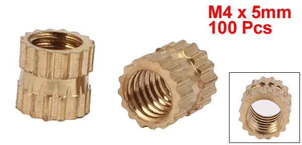 M4 x 5mm Brass Injection Molding Knurled Threaded   Insert Embedment Nuts 100PCS