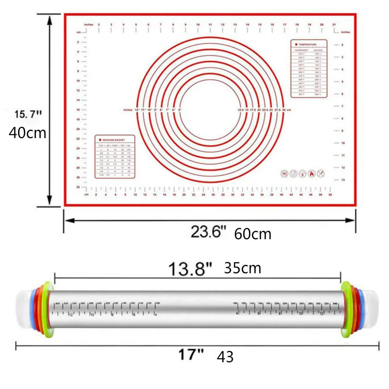 Регулируемая Скалка из нержавеющей стали силиконовый коврик для выпечки кондитерских изделий валик для теста с кольцами помадка нескользящий вкладыш