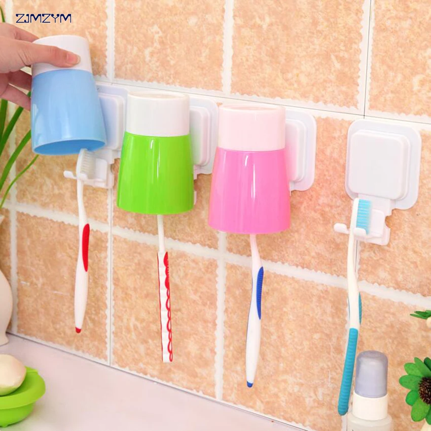 

Wall Mount Paste Snap type Gargle Cup Toothbrush Holder Storage Bathroom Suite color random