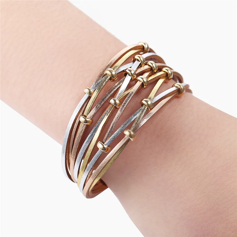 Если вы мода золотой Многослойный кожаный браслет браслеты женские винтажные облегающие амулетные браслеты новые ювелирные изделия Прямая поставка