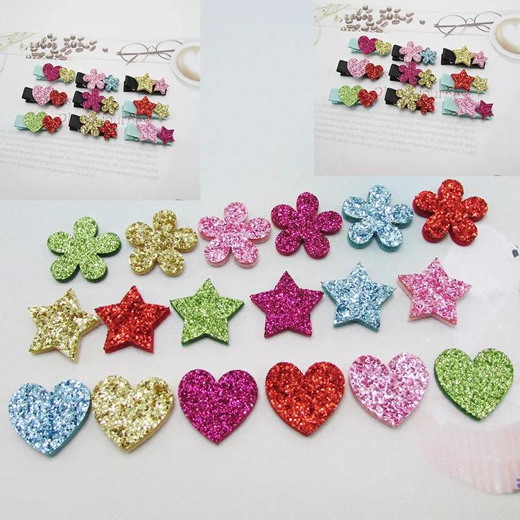 

60PCS/lot 2cm shiny star,flower,heart padded applique Crafts for garment accessories and Girl Hair Jewelry Decoration