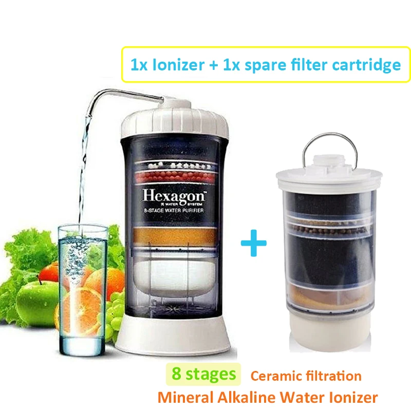 

Alkaline Water Ionizer Machine with 2 replacement filter cartridges Home mineral ionized water ceramic tap water filter purifier