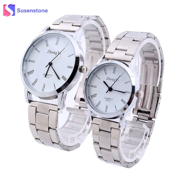Fashion Men Women Couple Watch Silver Stainless Steel Analog Quartz Wrist Watch Fashion Men Women Couple Watch Silver Stainless Steel Analog Quartz Wrist Watch