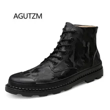 AGUTZM A639 модная женская обувь на шнуровке Утепленная одежда печать Разделение кожаная обувь на резиновой подошве; зимние Для мужчин сапоги плюс Размеры: большие размеры 38-46