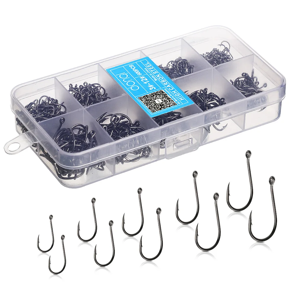 DONQL 200-700pcs Fishing Hooks Barbed Single Circle Fishhook 3#-12# High Carbon Steel Carp Fly Fishing Hook Sea Accessories      (16)