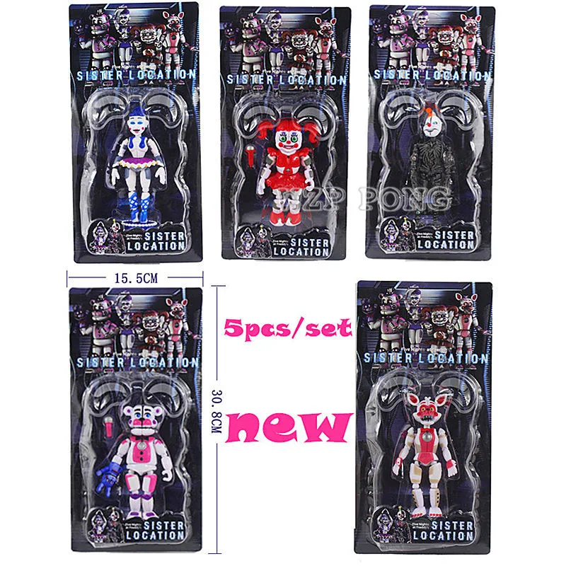 

5 Pcs/set FNAF Five Nights At Freddy's Figure Funtime Freddy Foxy Sister Location Horror Game Lightening Movable Joint Kids Toy