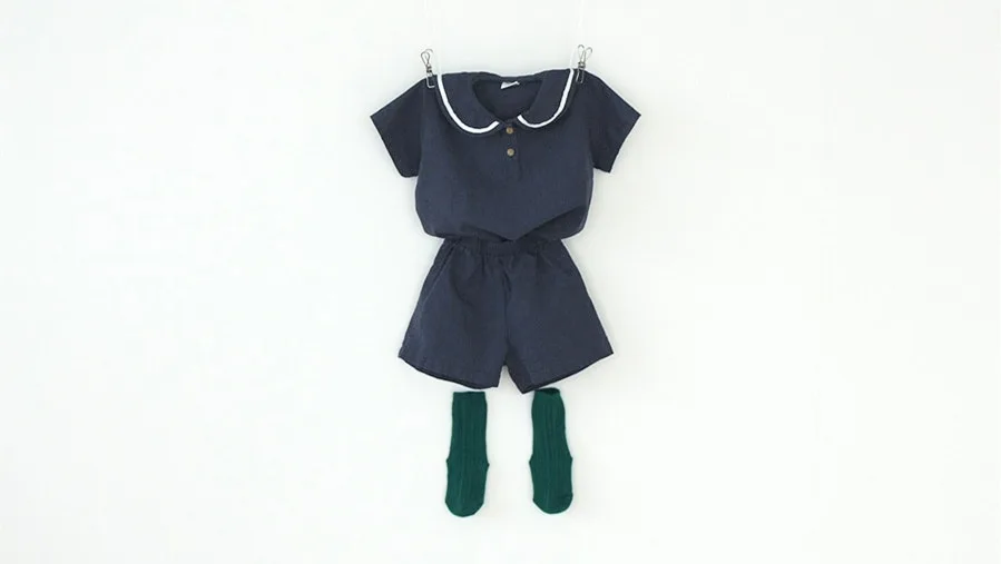 MILANCEL/летний модный комплект одежды для детей, одежда с матросским воротником для мальчиков хлопковая футболка и шорты, 2 предмета, одежда для девочек